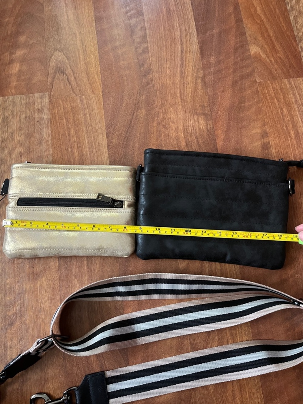 New Think Royln Gold and Black Crossbody Bag with Striped Guitar Strap - Picture 13 of 16